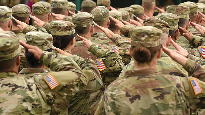 Row of soldiers saluting